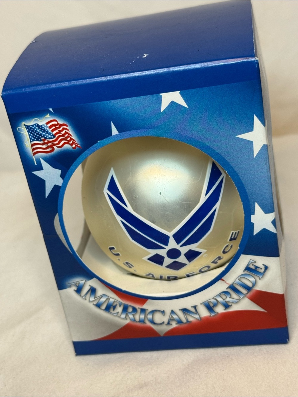 Krebs U.S. Air Force American Pride Glass Round Bauble Ornament Silver Blue